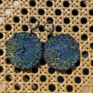 Sparkling Blue and Green Round Earrings